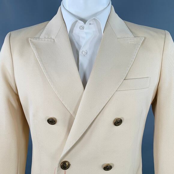 AMI by ALEXANDRE MATTIUSSI Size 34 Beige Wool Twill Double Breasted Sport Coat - Picture 2 of 10